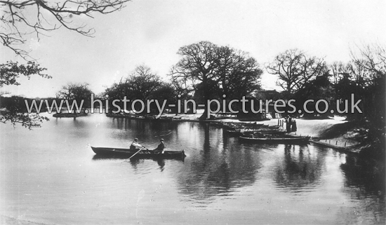Boating on Hollow Pond, Leyton, London. c.1908.
